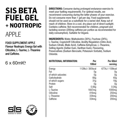 SIS BETA Fuel Gel Energético/Nootrópicos 6x60ml Manzana #2